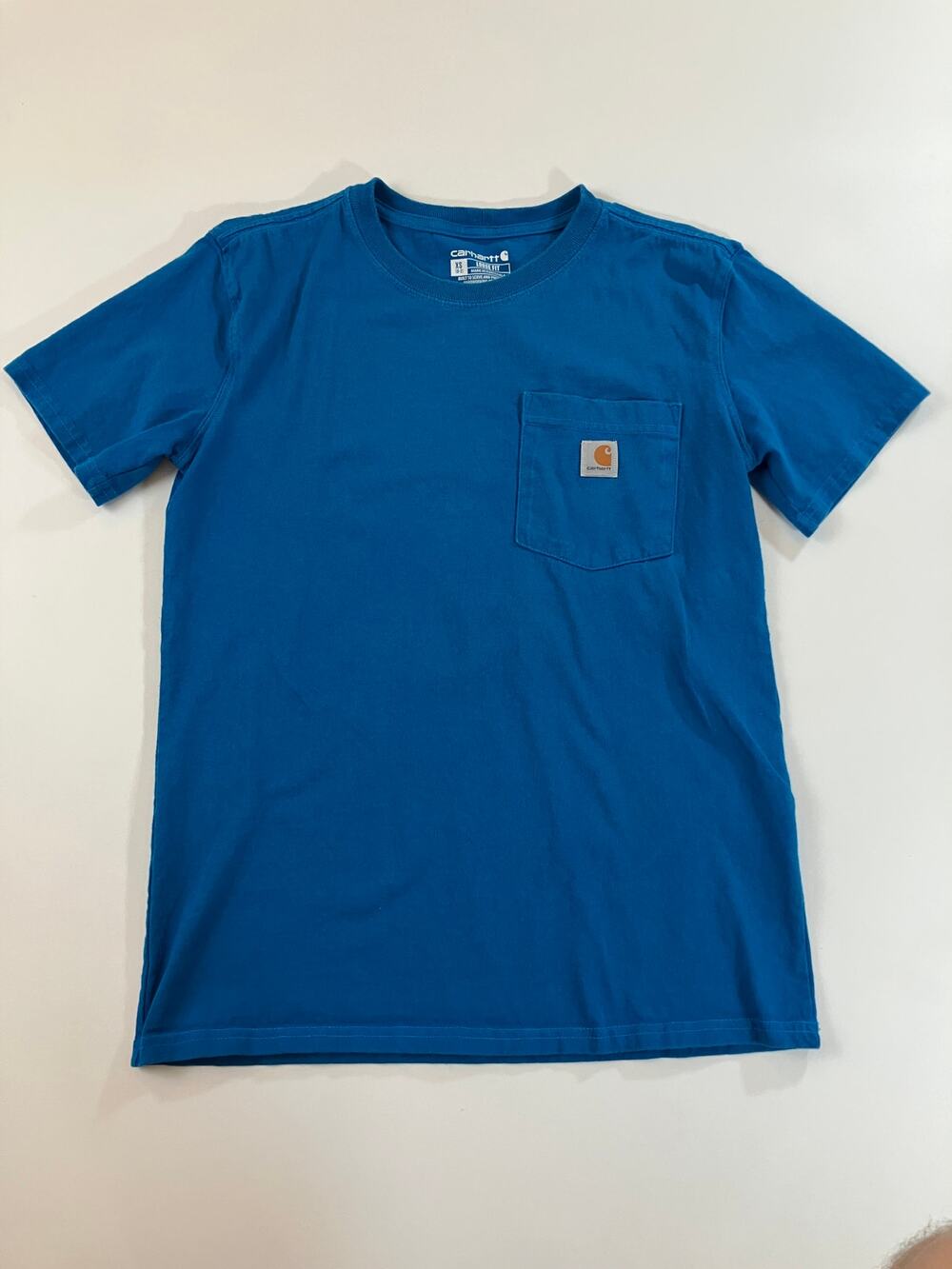 Carhartt Women’s XS Blue Loose Fit Pocket T Shirt Workwear Logo Tee